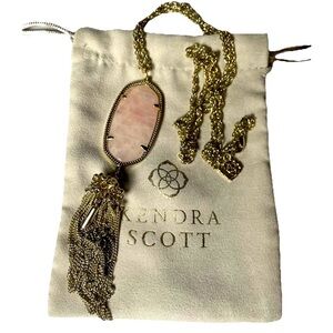 Kendra Scott Rayne Gold Toned Necklace with Rose Quartz Pendant and Tassel